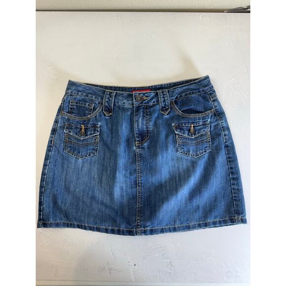 Vintage Faded Glory Denim Mini Skirt 6 Medium Wash Pocket Utility Y2K 90s - Picture 1 of 9